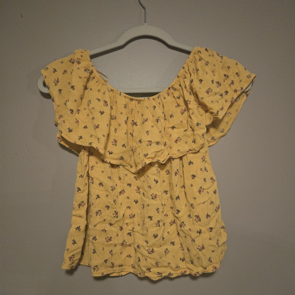 Hollister Yellow Floral Off-Shoulder Blouse